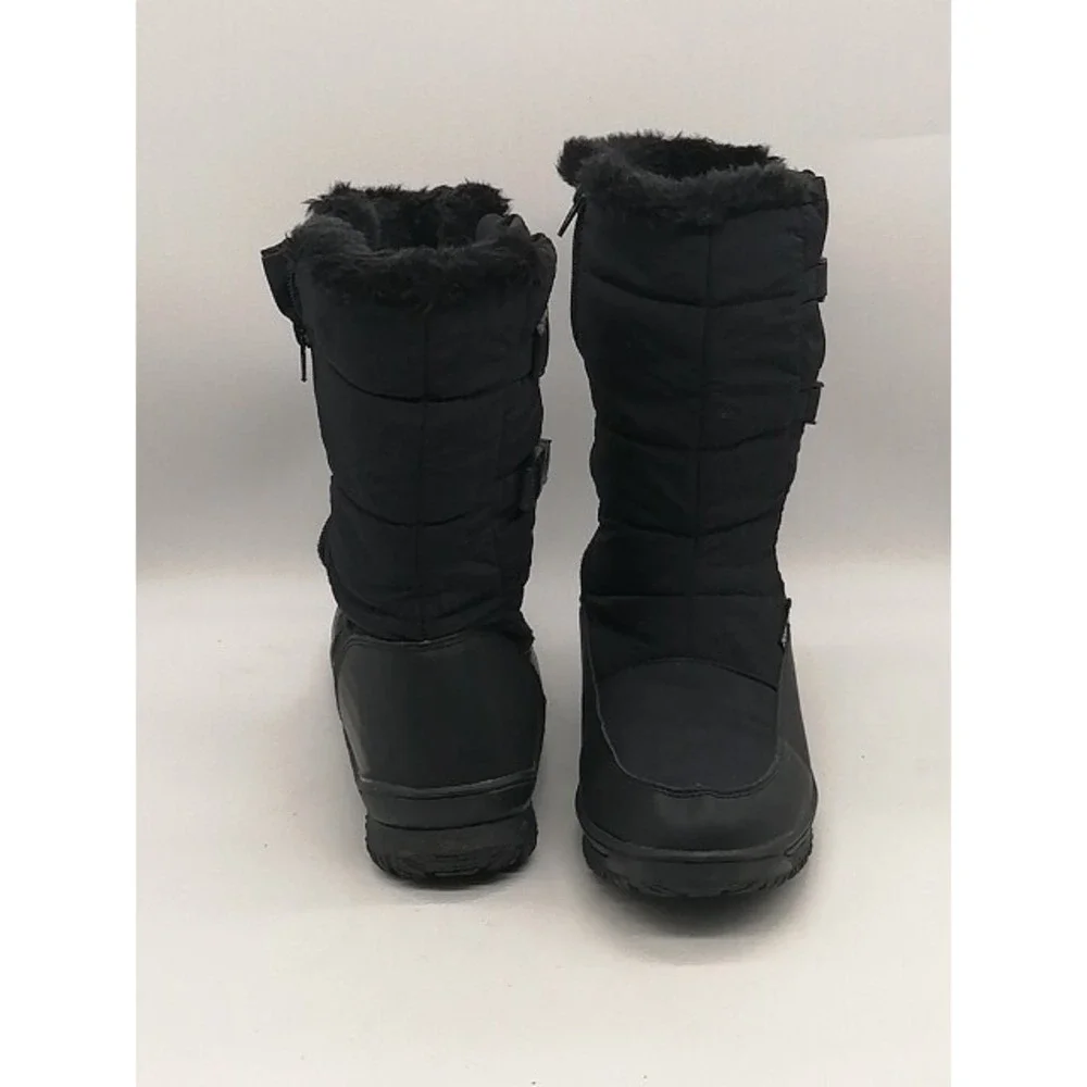 Tamarack Womens Snow Boots Black Nylon Ankle Faux Fur Lined Side Zip Buckles 8